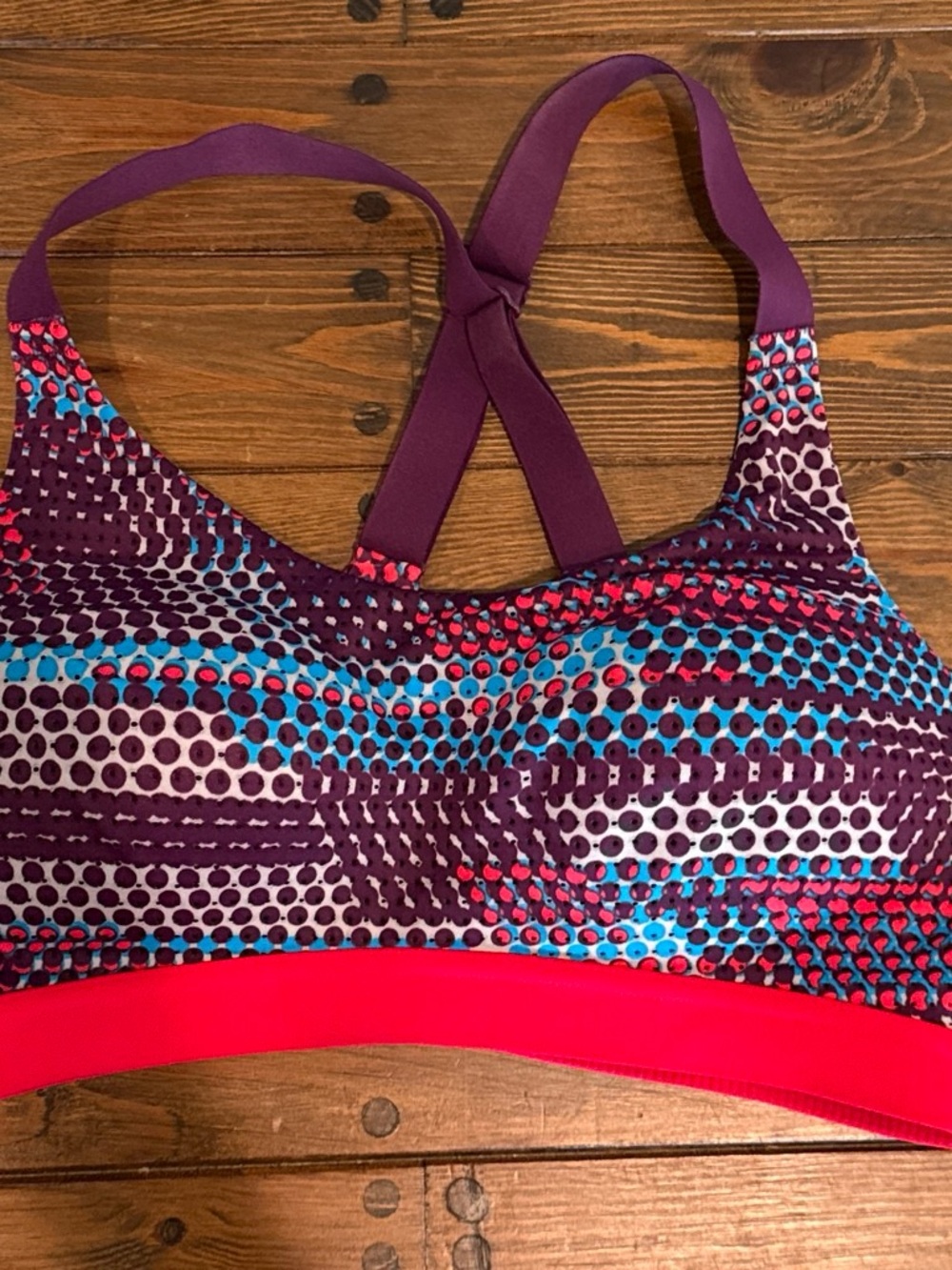 VSX Purple Multi-Color Dot Sports Bra with Pink Band